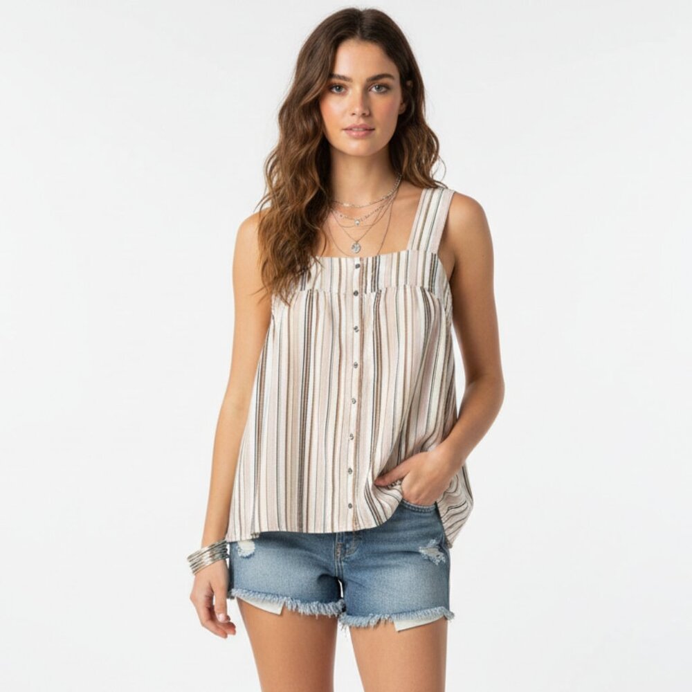 Old Navy Tank Top Stripes Y2K Hippie Boho Festival Pink White Button M